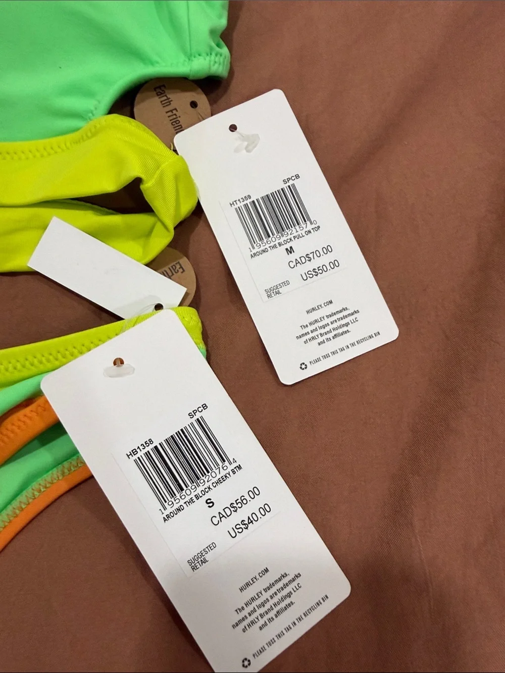 Hurley Neon Green Bikini with Orange, Blue and Yellow Trim